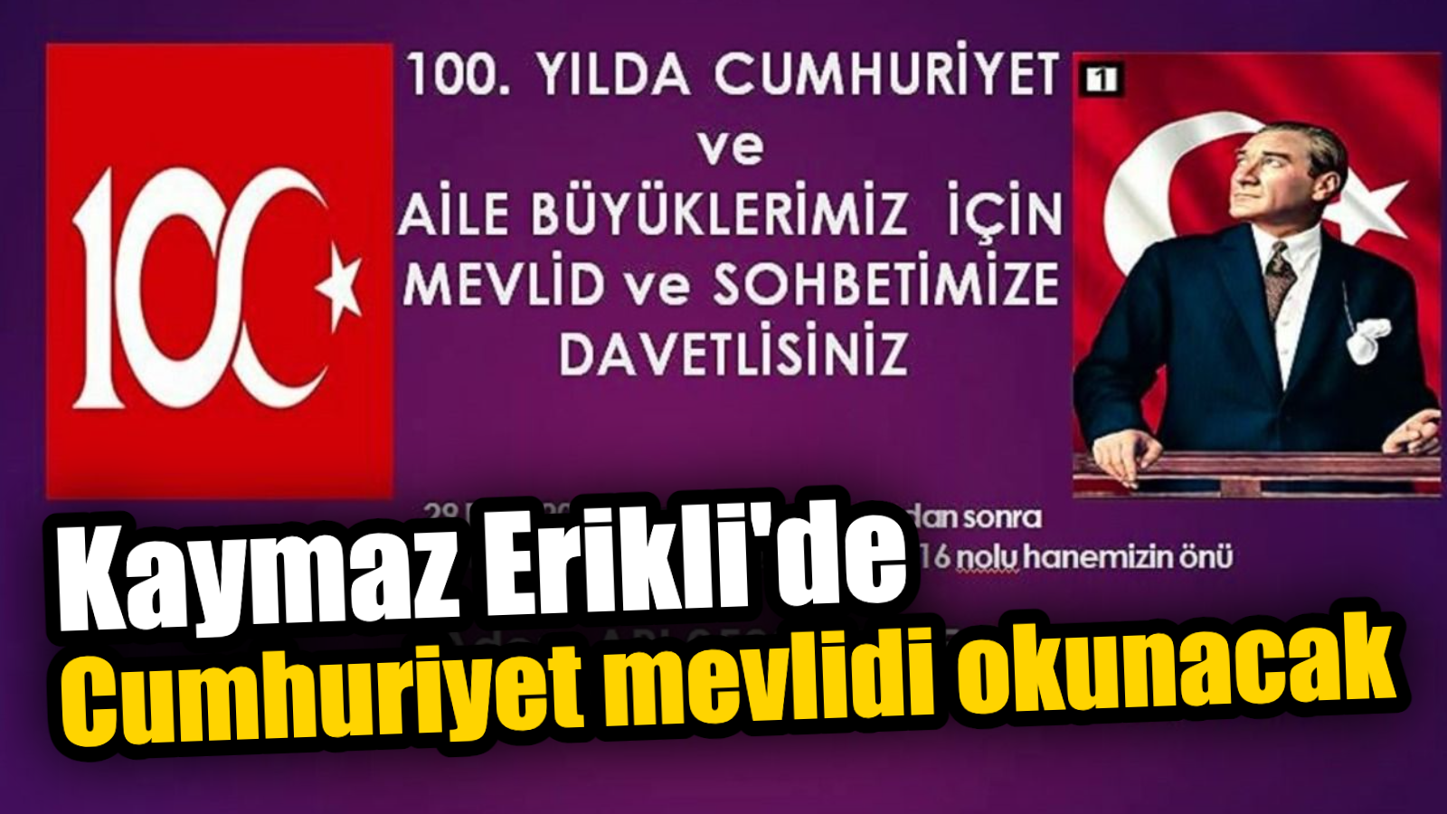 Kandıra Kaymaz Erikli Köyünde 100. Yıl Cumhuriyet Mevlidi Okunacak