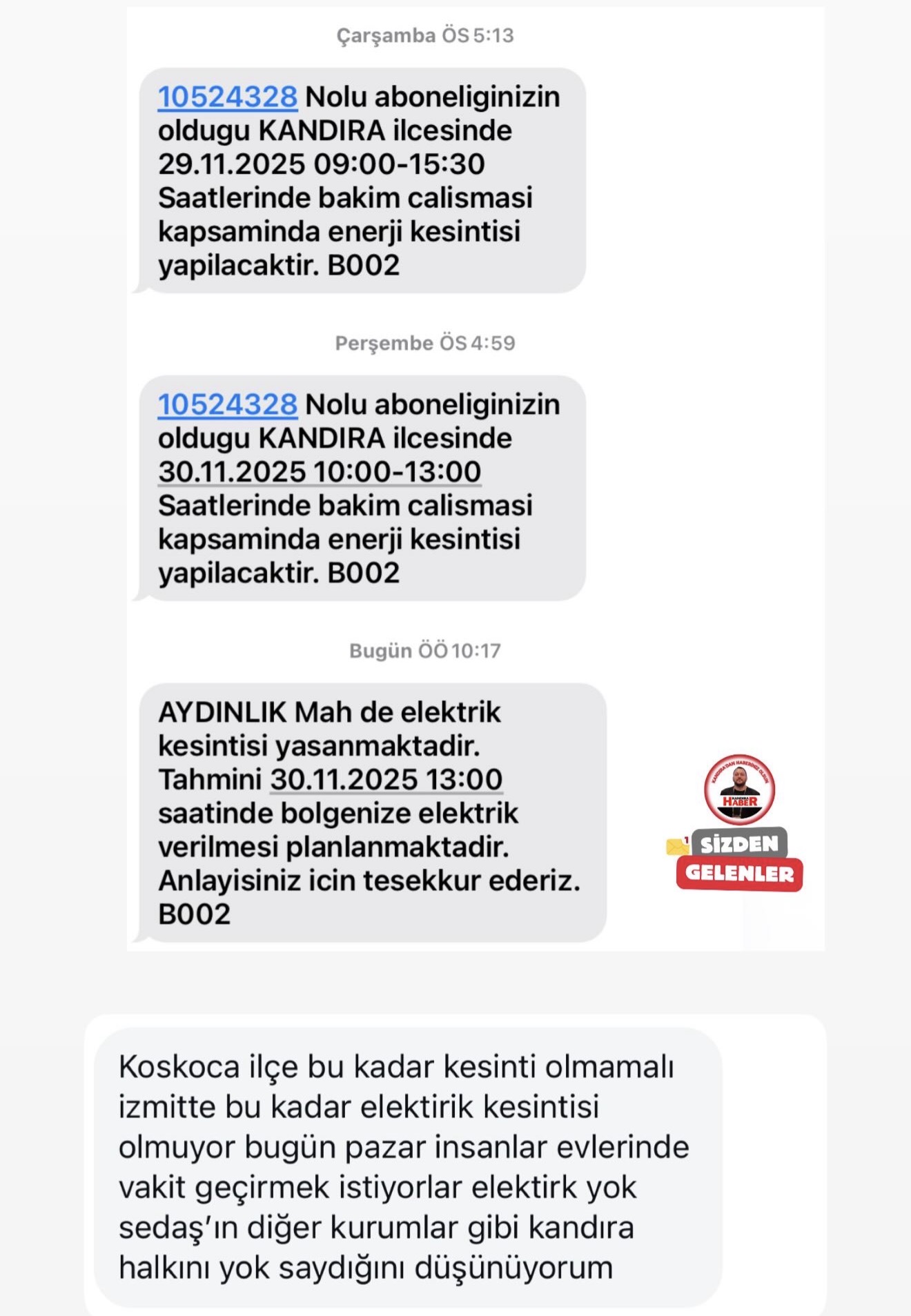 Kandıra’da art arda yaşanan elektrik kesintileri vatandaşları zor durumda bırakıyor.