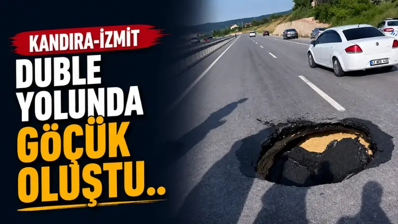 Kandıra -İzmit duble yolunun Ütük mevkiinde meydana gelen göçük sürücülere