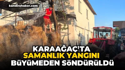 Kandıra'nın Karaağaç Mahallesi'nde çıkan samanlık yangını, itfaiye ekiplerinin zamanında müdahalesi